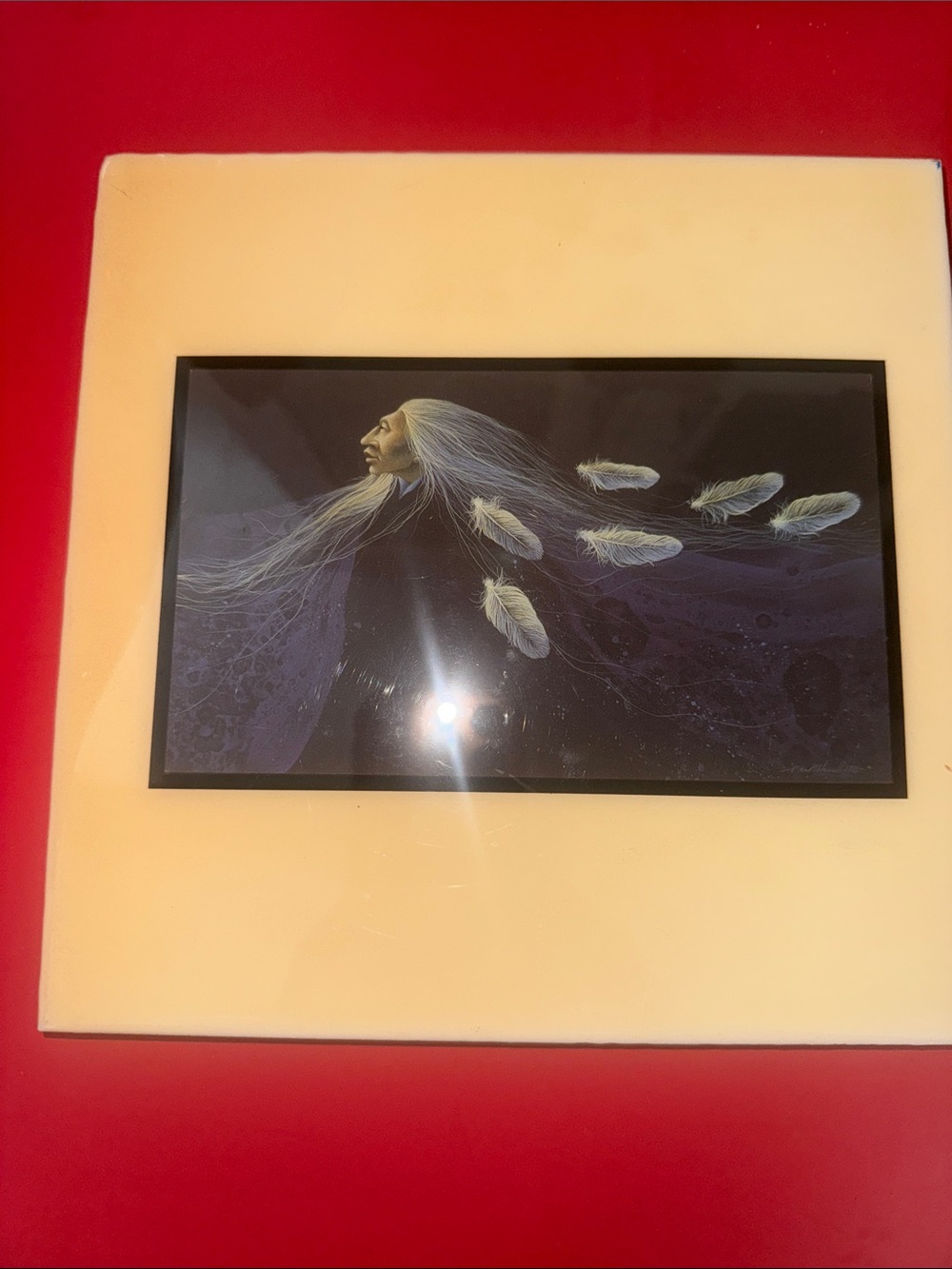 Frank Howell Blue River Print On Tile 8” X 8” Native American Feathers
